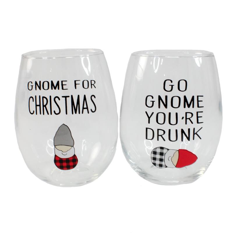 2 Assorted Gnome Wine Glasses