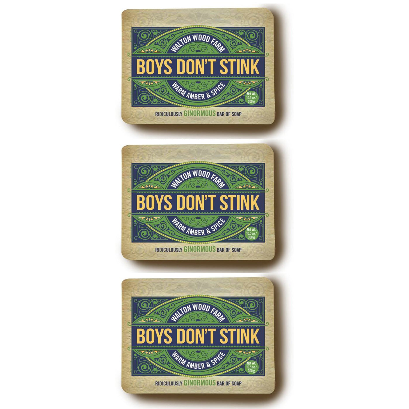 Boys Don't Stink Soap Bar Trio-Warm Amber & Spice 10.5 oz